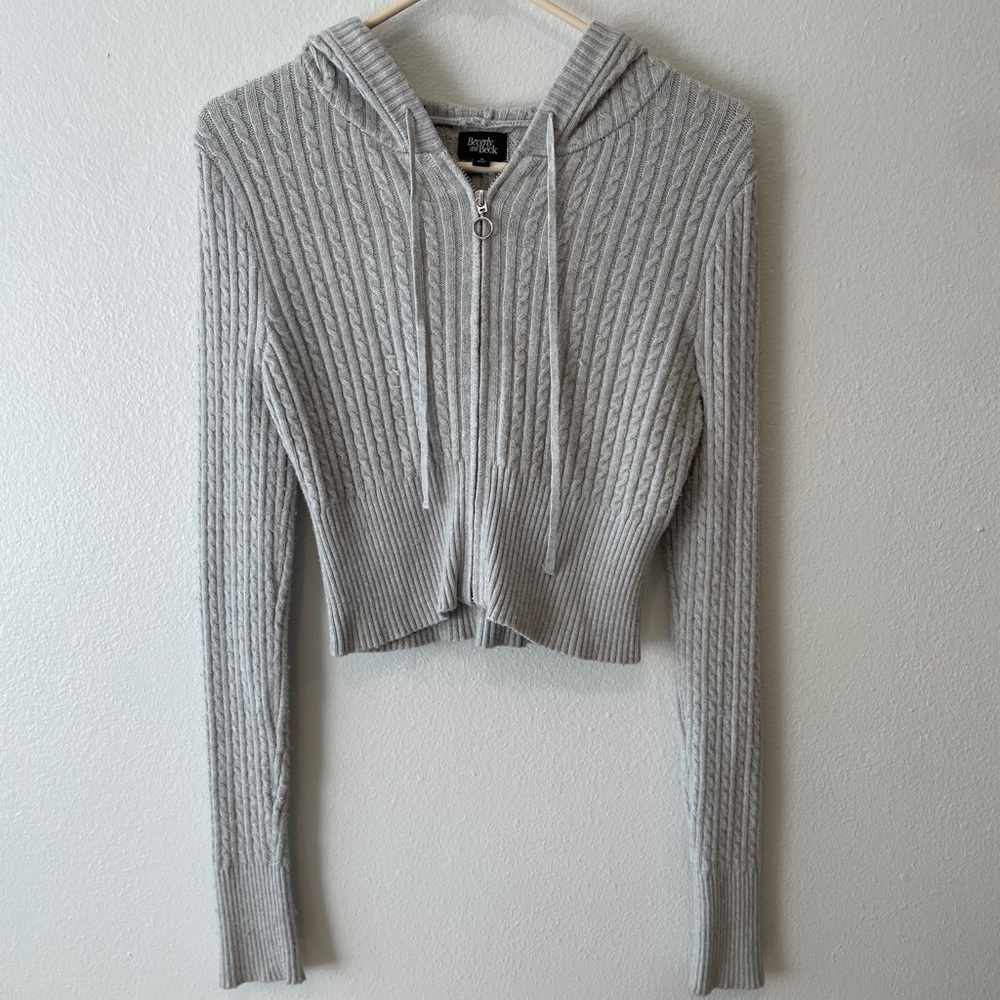 PacSun Gray Cable Knit Hoodie Sweater
